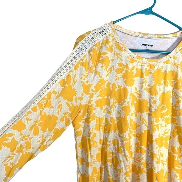 Lands' End Yellow Floral Long Sleeve Crocheted Detail Shirt Top Size Large - Picture 3 of 16